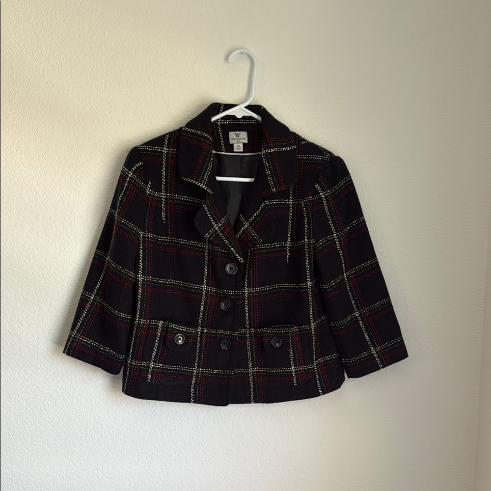 Worthington Black and Red Blazer Cropped Structured Design